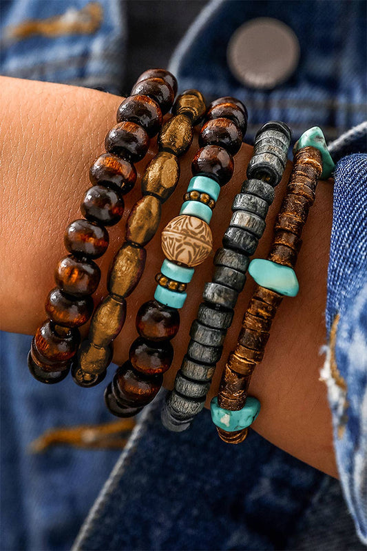 The Easy Earth Bracelet Stack – Boho Turquoise Wooden Beaded Multi-Layer Bracelet