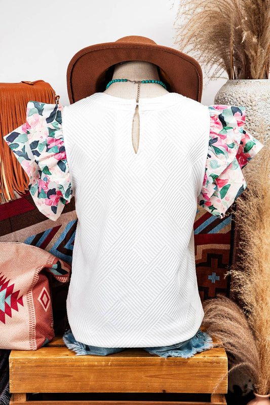 Abstract Tiered Ruffled Sleeve Textured Knit Top