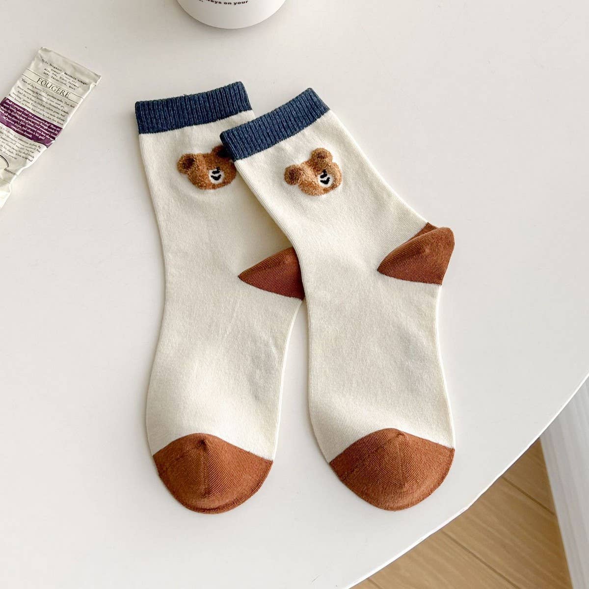Bear Pattern Cotton Crew Socks