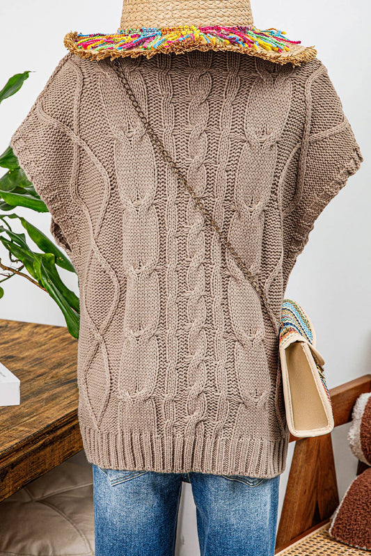 Cable Knit Satin Bowknot Short Sleeve Sweater