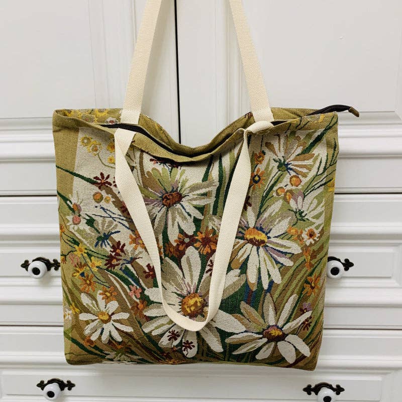 Funkyrel® Atzbranding Limited - Floral Large Capacity Tote Bag with Zipper Closure