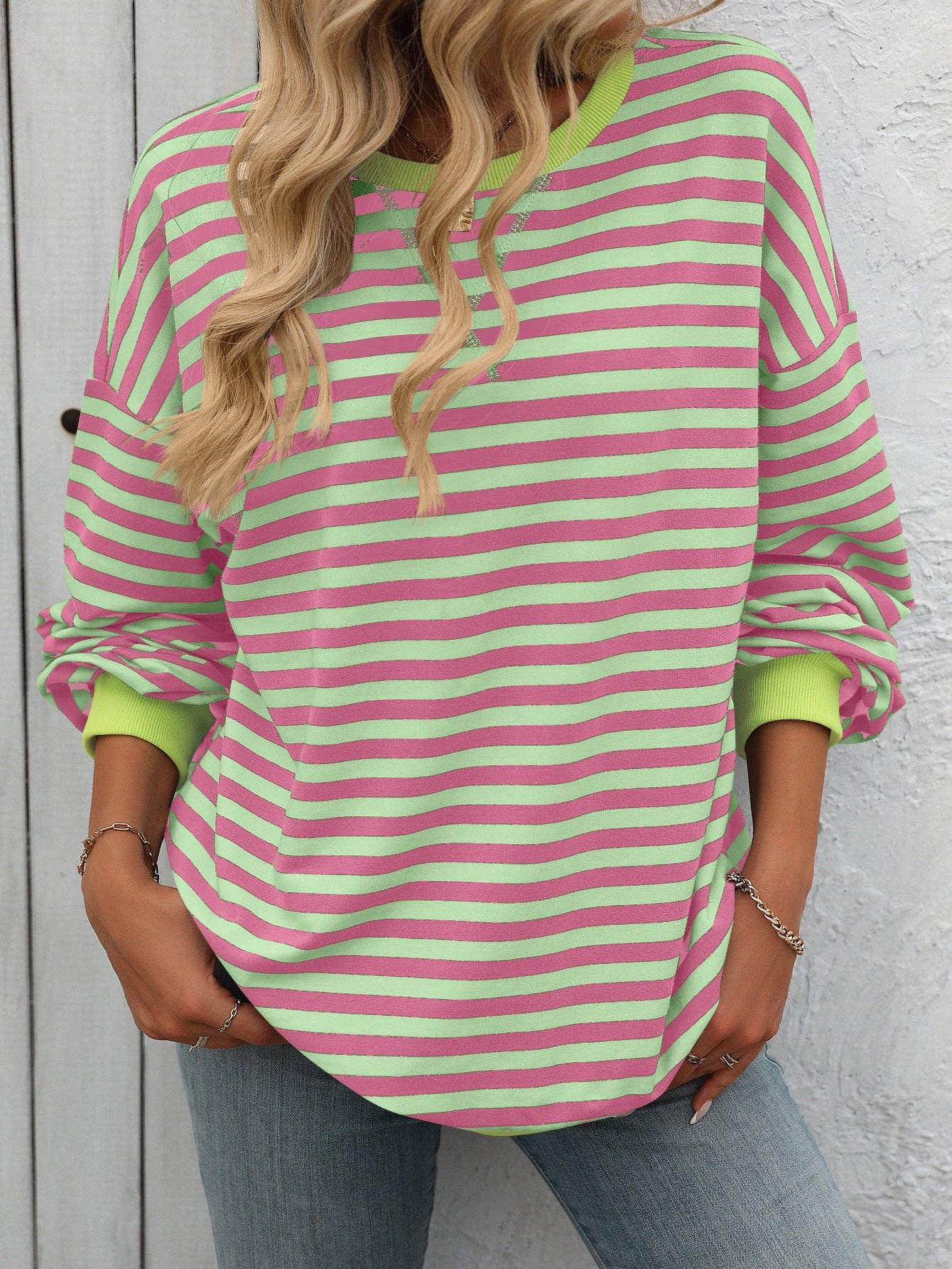 Striped Crew Neck Loose Sweatshirt