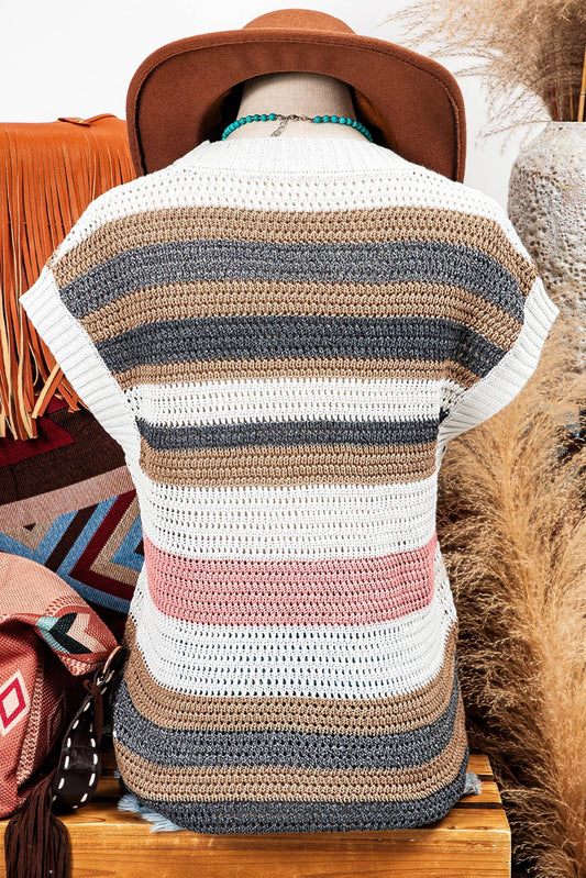 Stripe Knit Cap Sleeve Sweater Tee