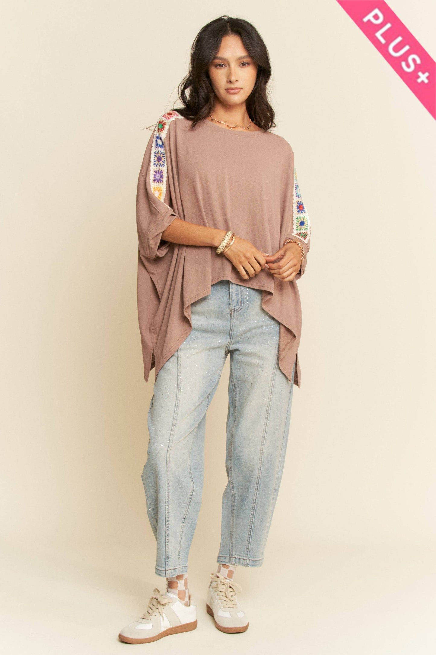PLUS SIZE High-Low Tunic with Crochet Trim