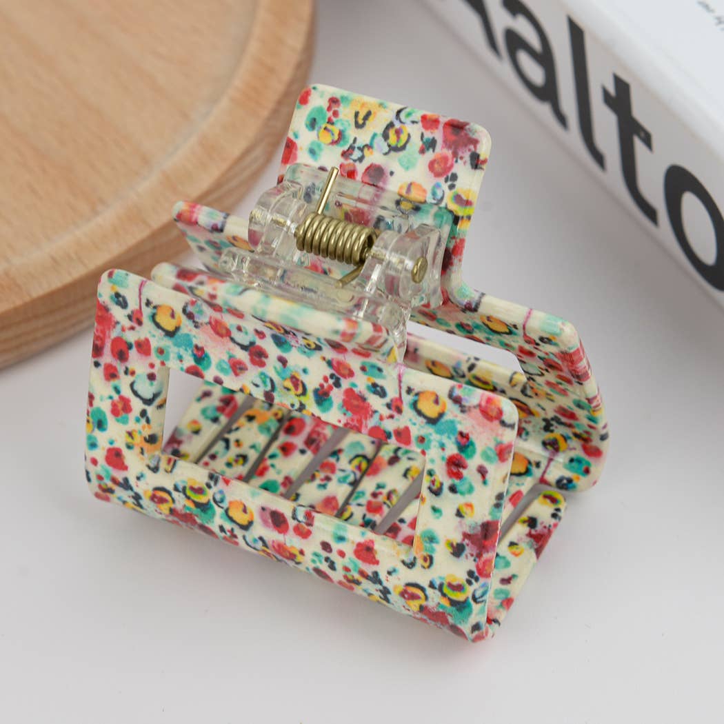Square Colorful Print Hair Claw Clip