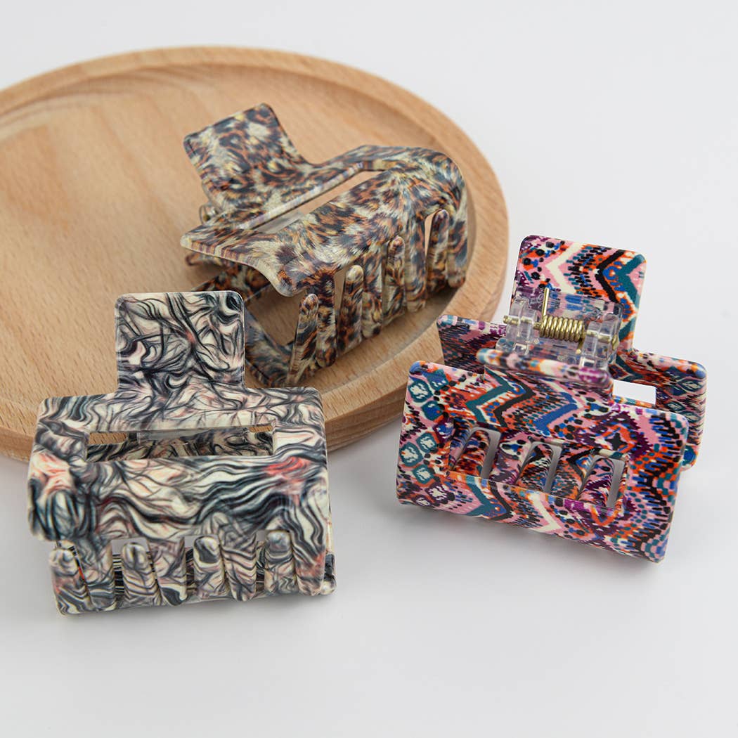 Square Colorful Print Hair Claw Clip
