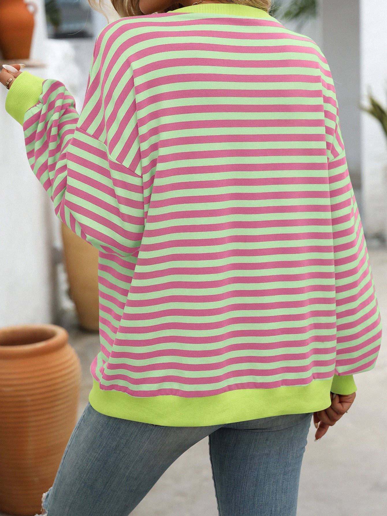 Striped Crew Neck Loose Sweatshirt