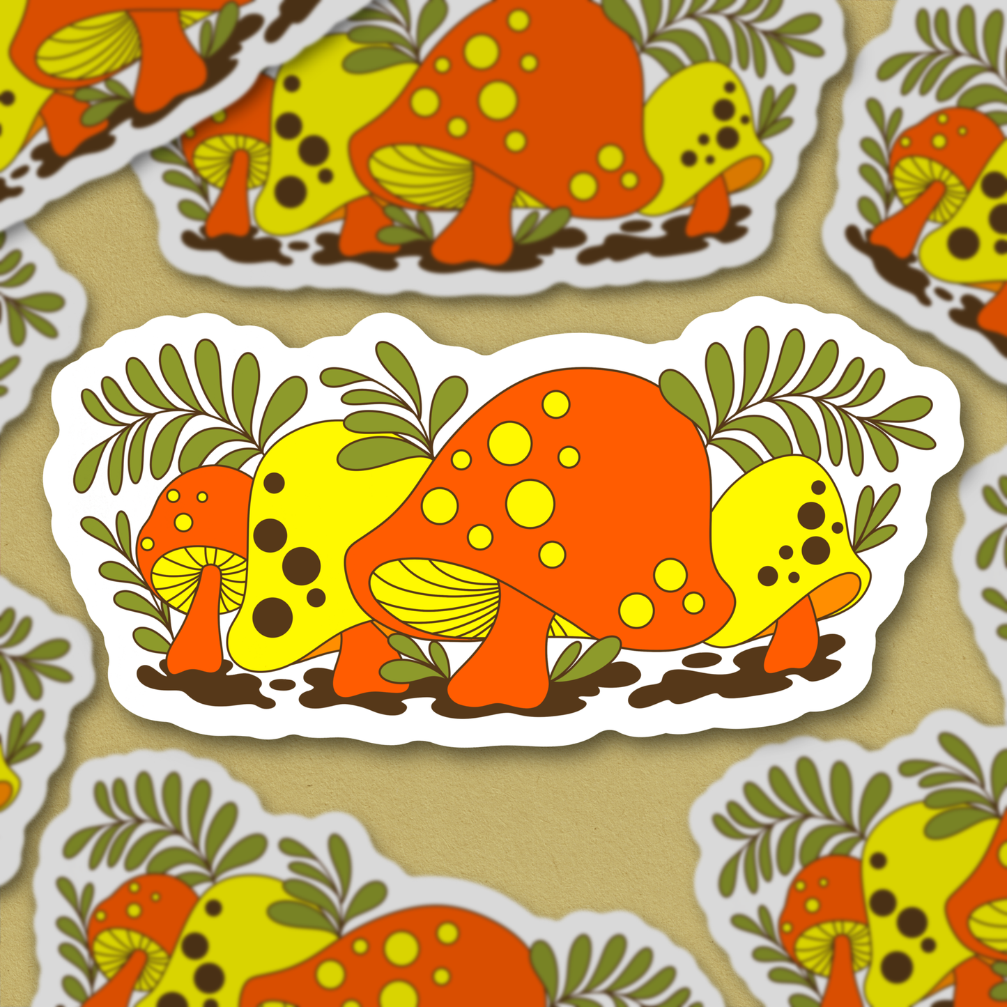 Bright Merry Shrooms, 70s vibe Sticker