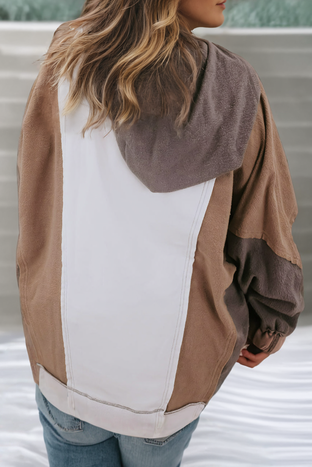 LDC Plus Size Colorblock Hooded Sweatshirt