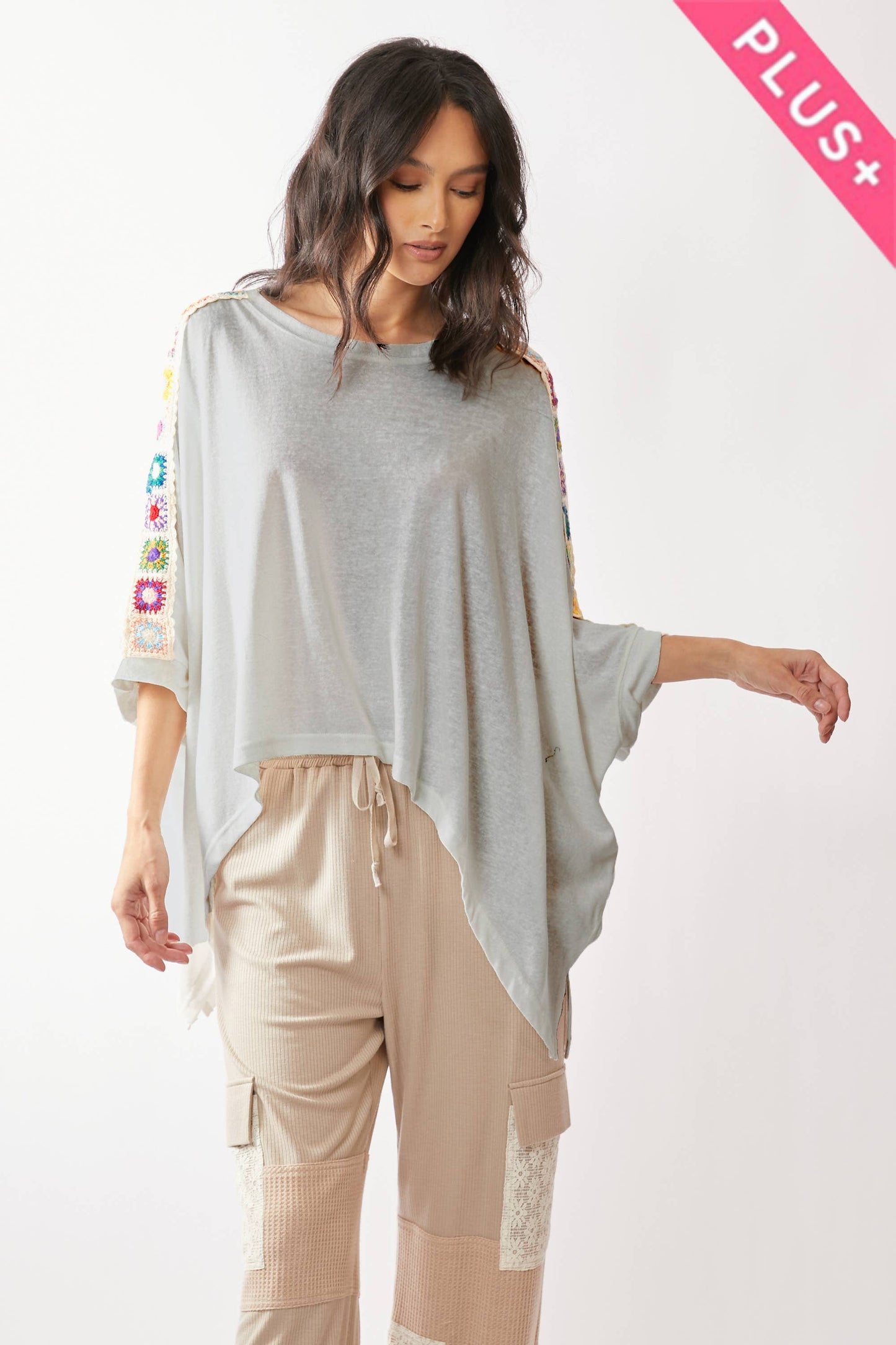 PLUS SIZE High-Low Tunic with Crochet Trim