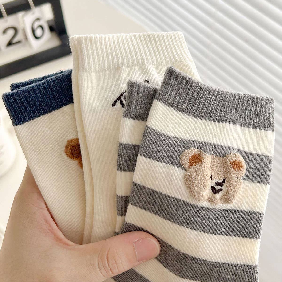 Bear Pattern Cotton Crew Socks