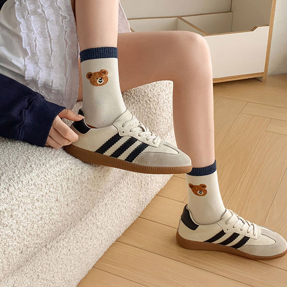 Bear Pattern Cotton Crew Socks