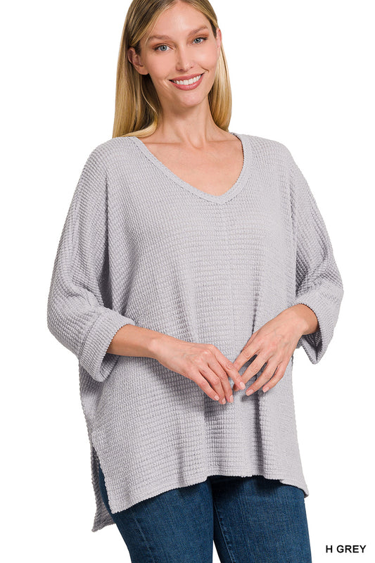 3/4 Sleeve V-neck Jacquard Sweater