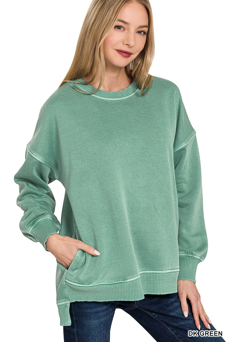 Pigment dyed fleece sweatshirt with pockets