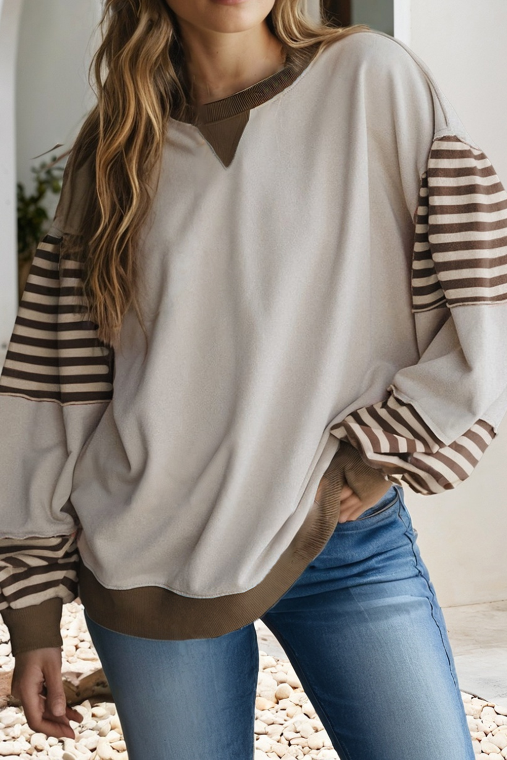LDC Striped and Colorblock Sweatshirt