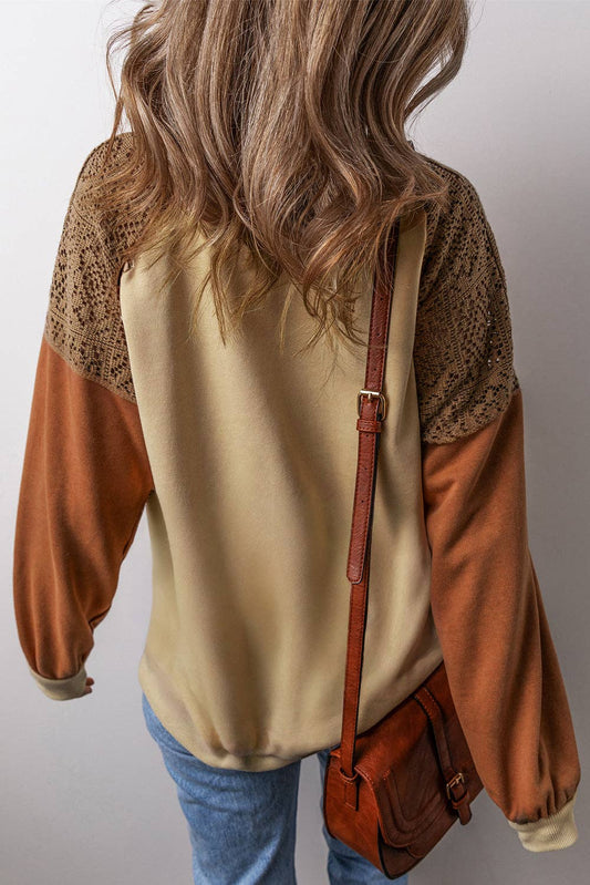 Lace Colorblock Drop Shoulder Sweatshirt