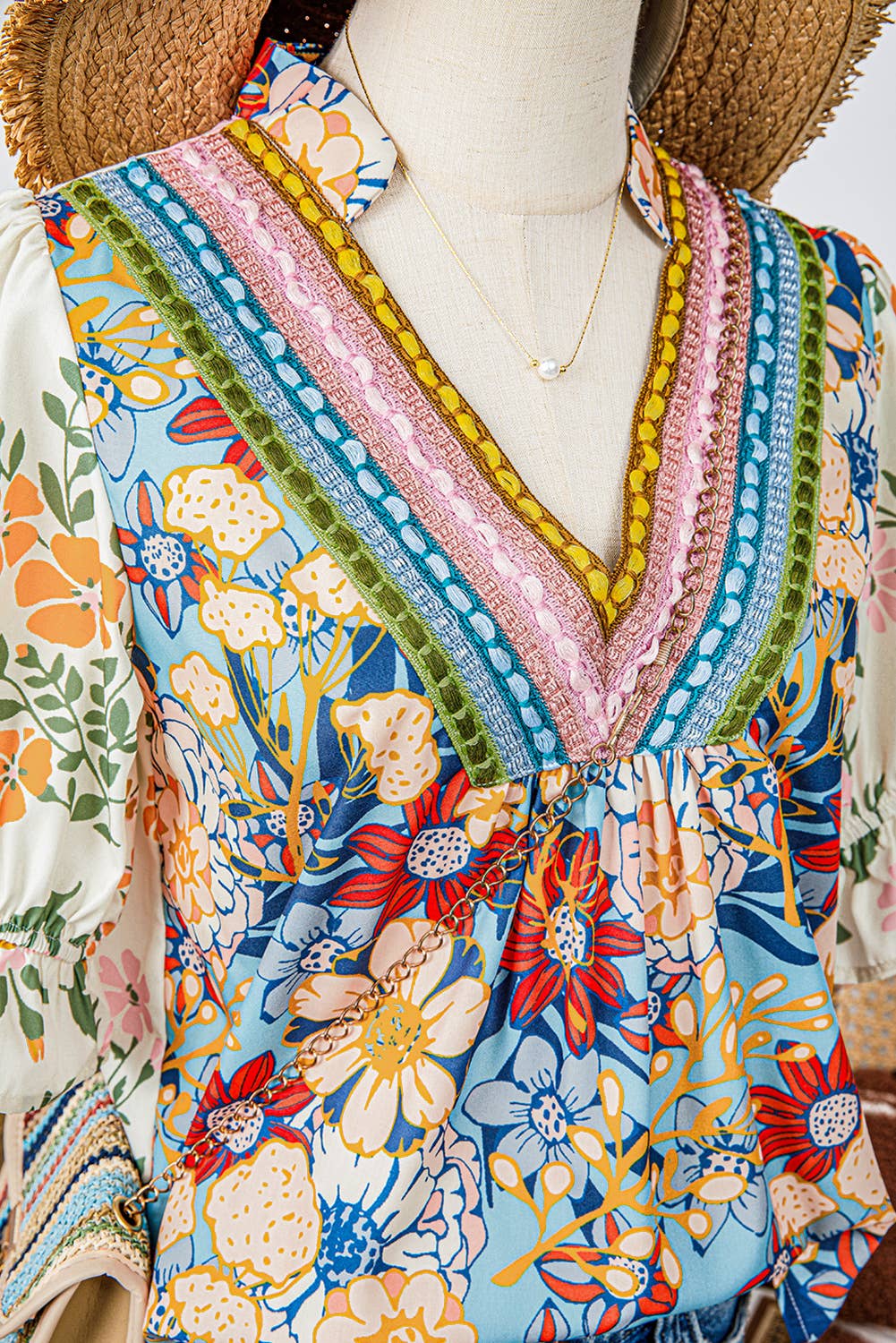 Crochet Boho Half Sleeve Floral Blouse