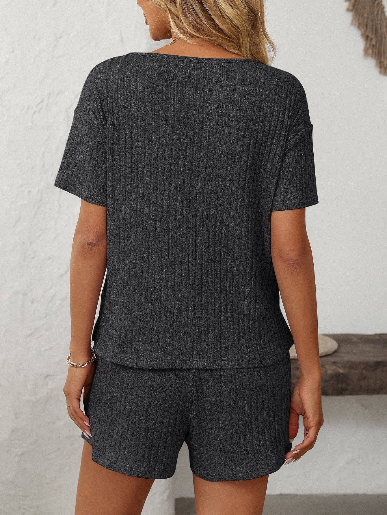Ribbed Short-Sleeve Loungewear Set