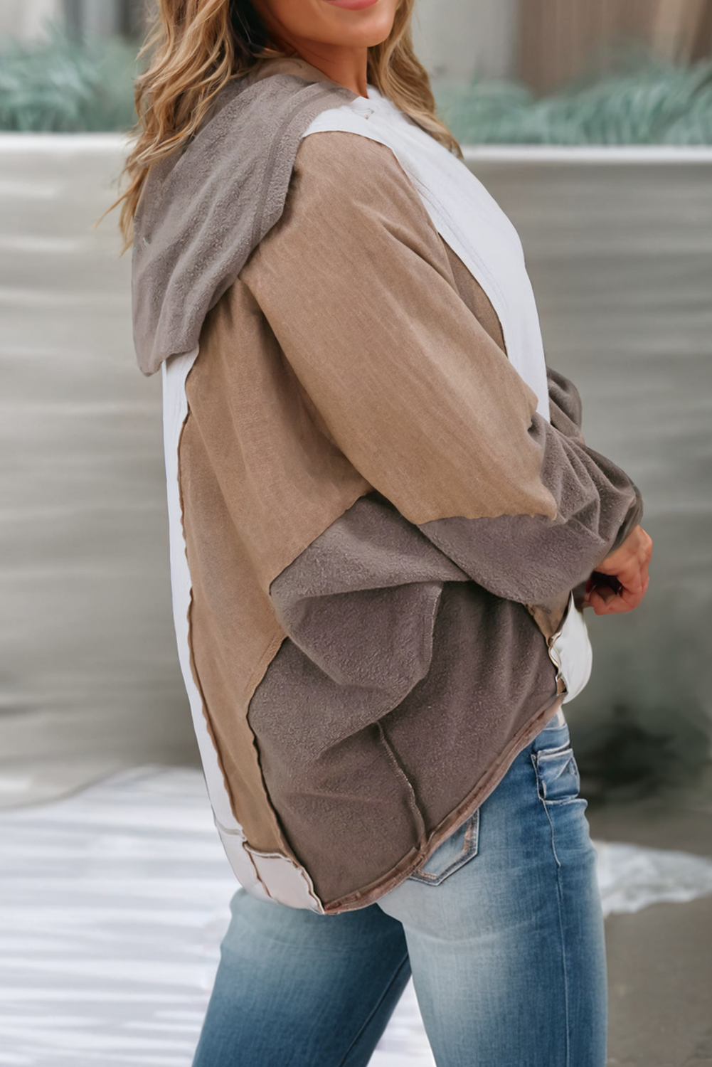 LDC Plus Size Colorblock Hooded Sweatshirt