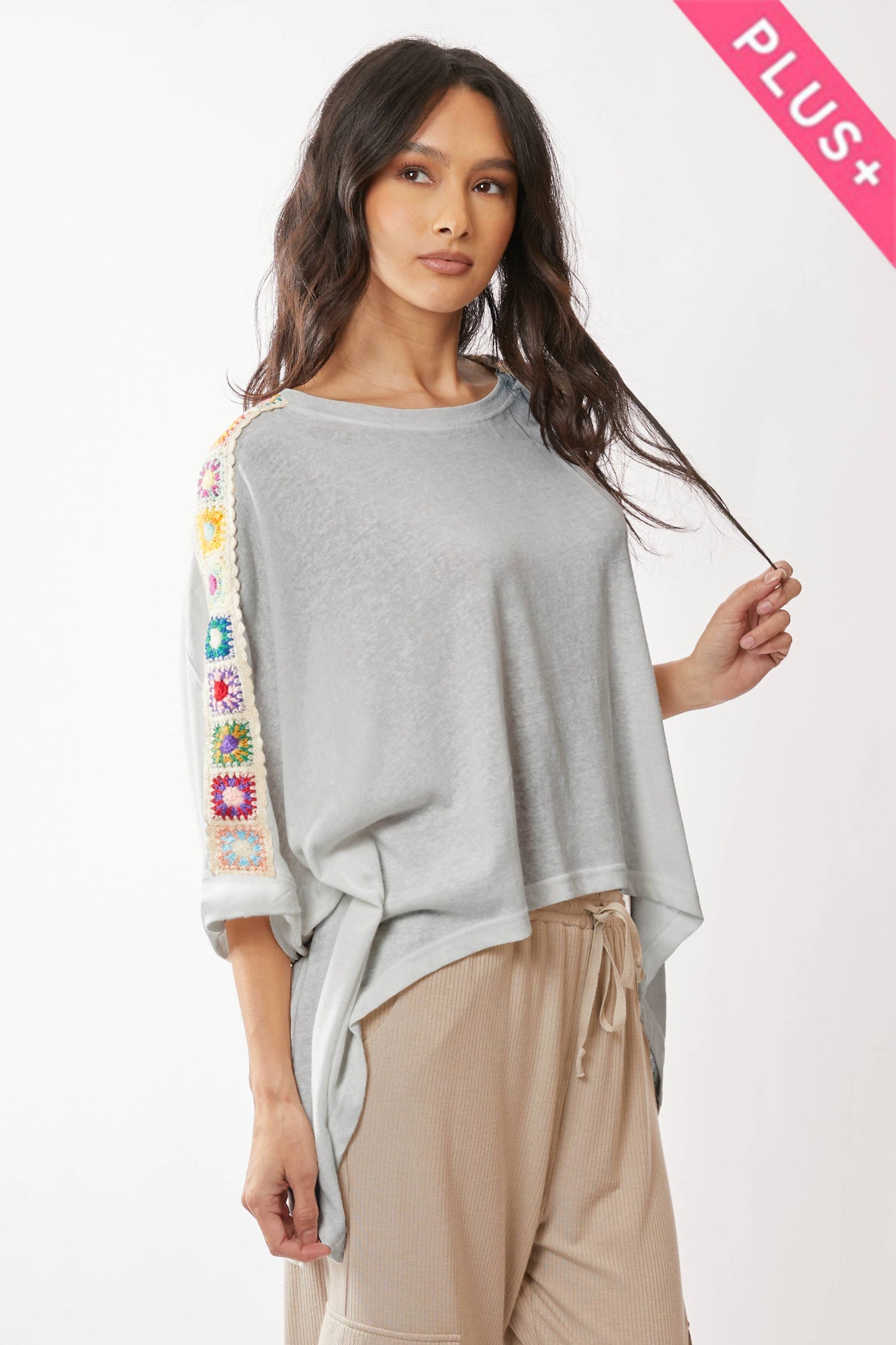 PLUS SIZE High-Low Tunic with Crochet Trim