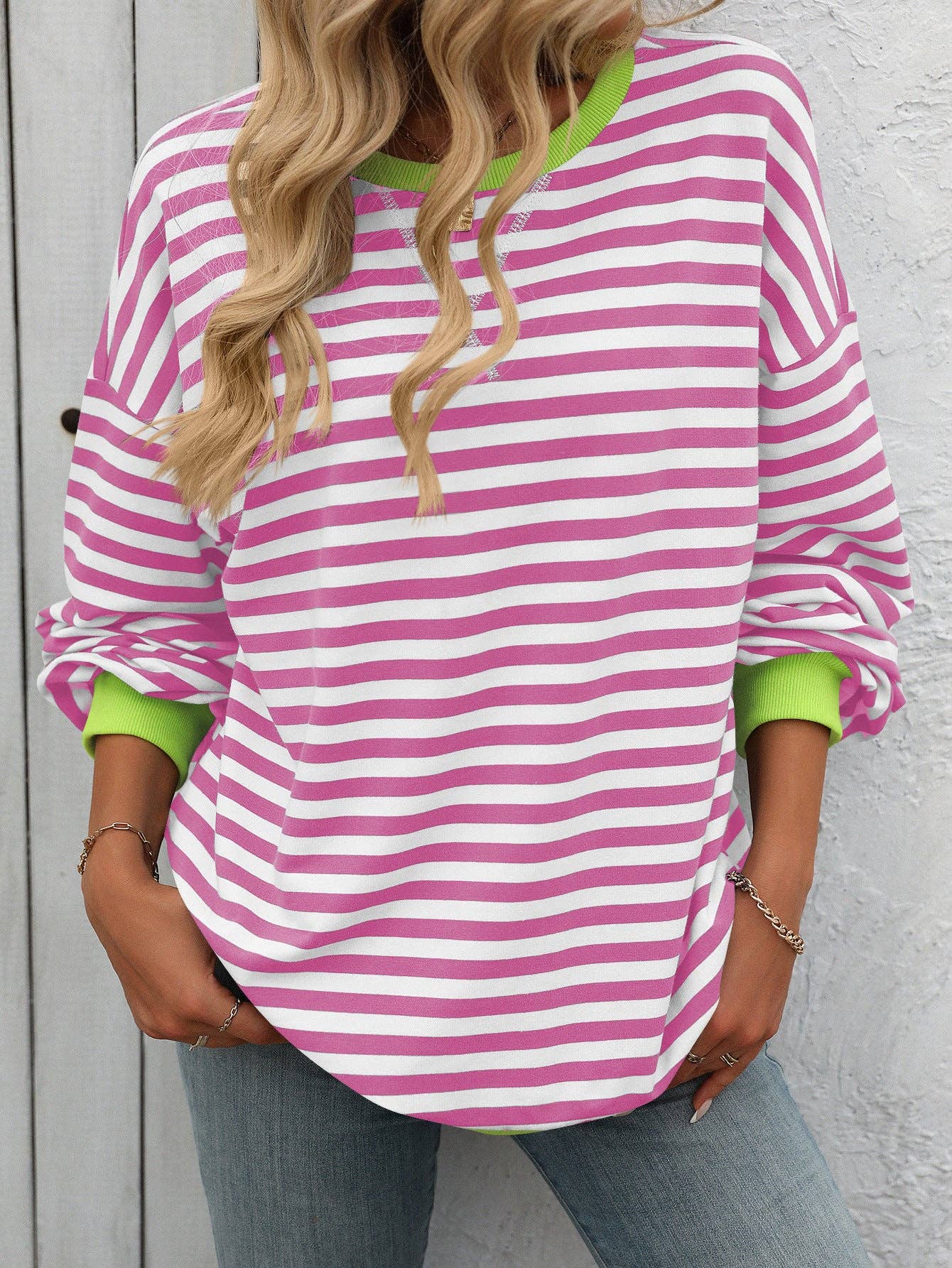 Striped Crew Neck Loose Sweatshirt