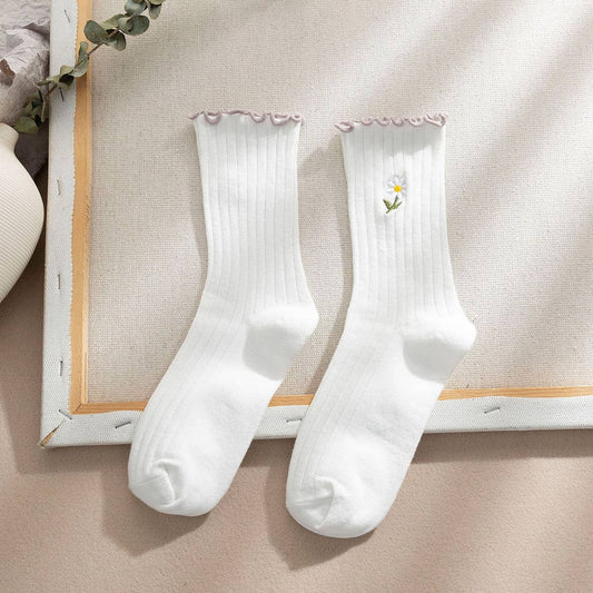 Flower Crew Ruffle Socks