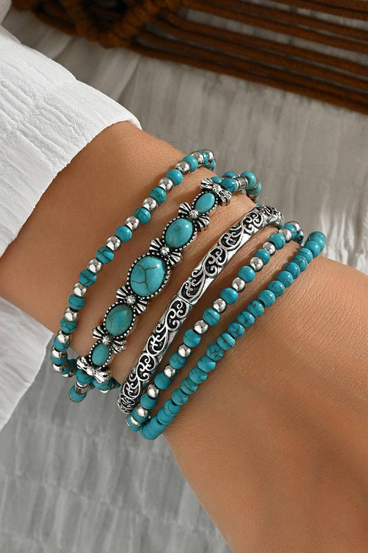 The City Meets West Bracelet Stack – Western Turquoise 5-Piece Layered Bracelet
