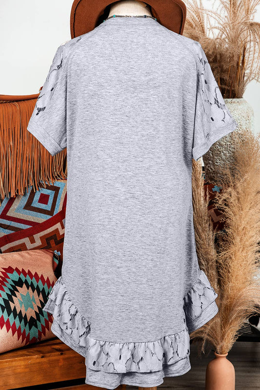 Lace Floral Patchwork Ruffled T-shirt Dress