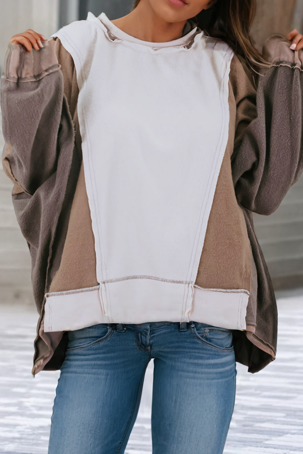 LDC Plus Size Colorblock Hooded Sweatshirt