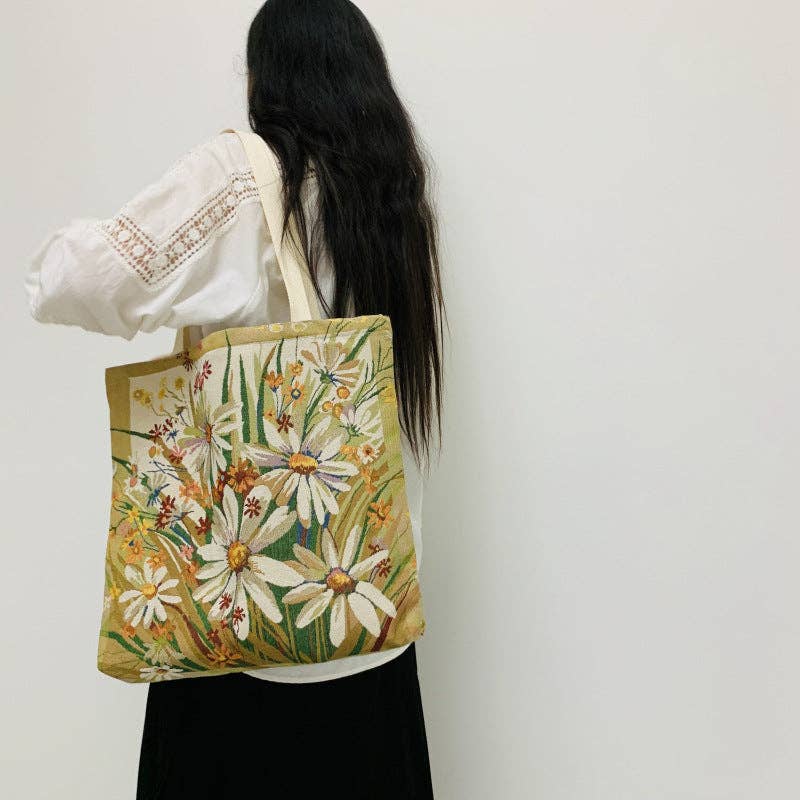 Funkyrel® Atzbranding Limited - Floral Large Capacity Tote Bag with Zipper Closure