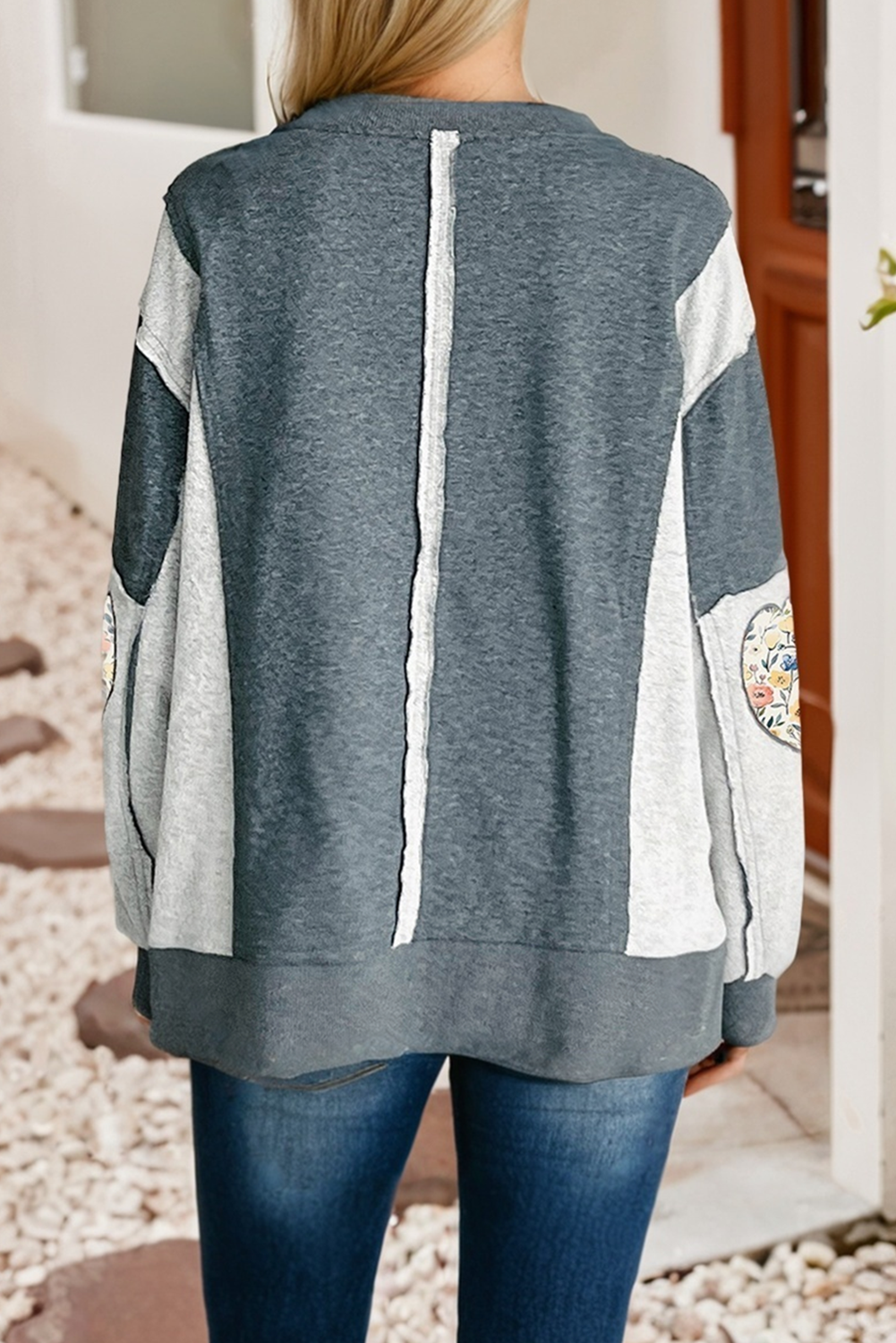 LDC LOVE Valentine Graphic Exposed Seam Patchwork Sweatshirt