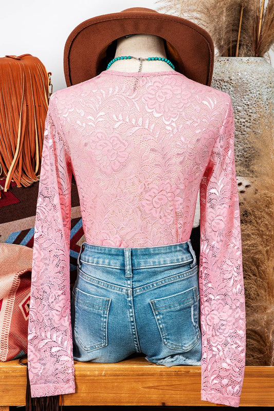 Floral Lace Sheer Long Sleeve Top