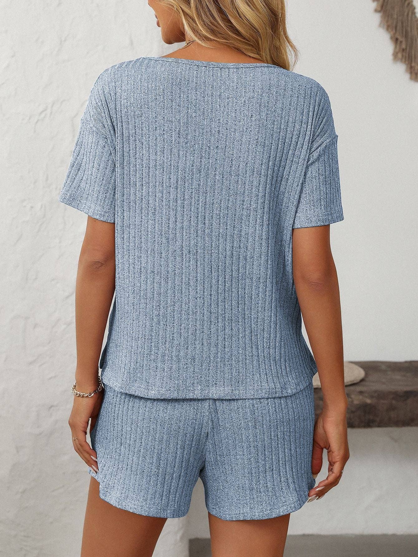 Ribbed Short-Sleeve Loungewear Set