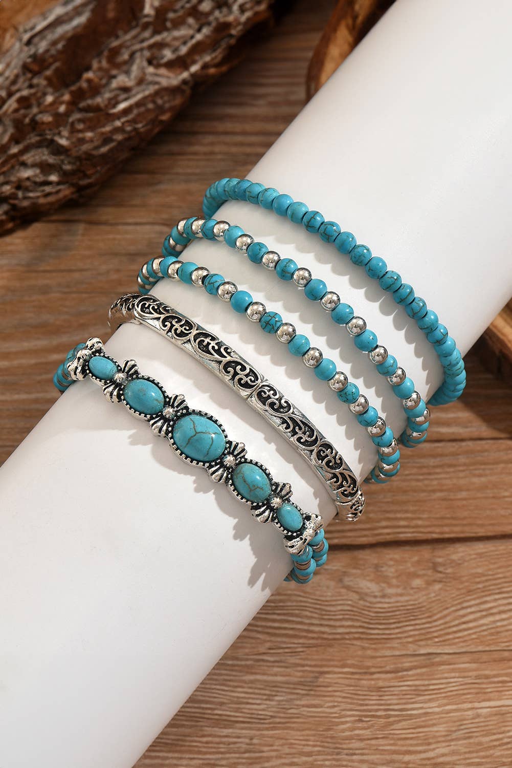 The City Meets West Bracelet Stack – Western Turquoise 5-Piece Layered Bracelet