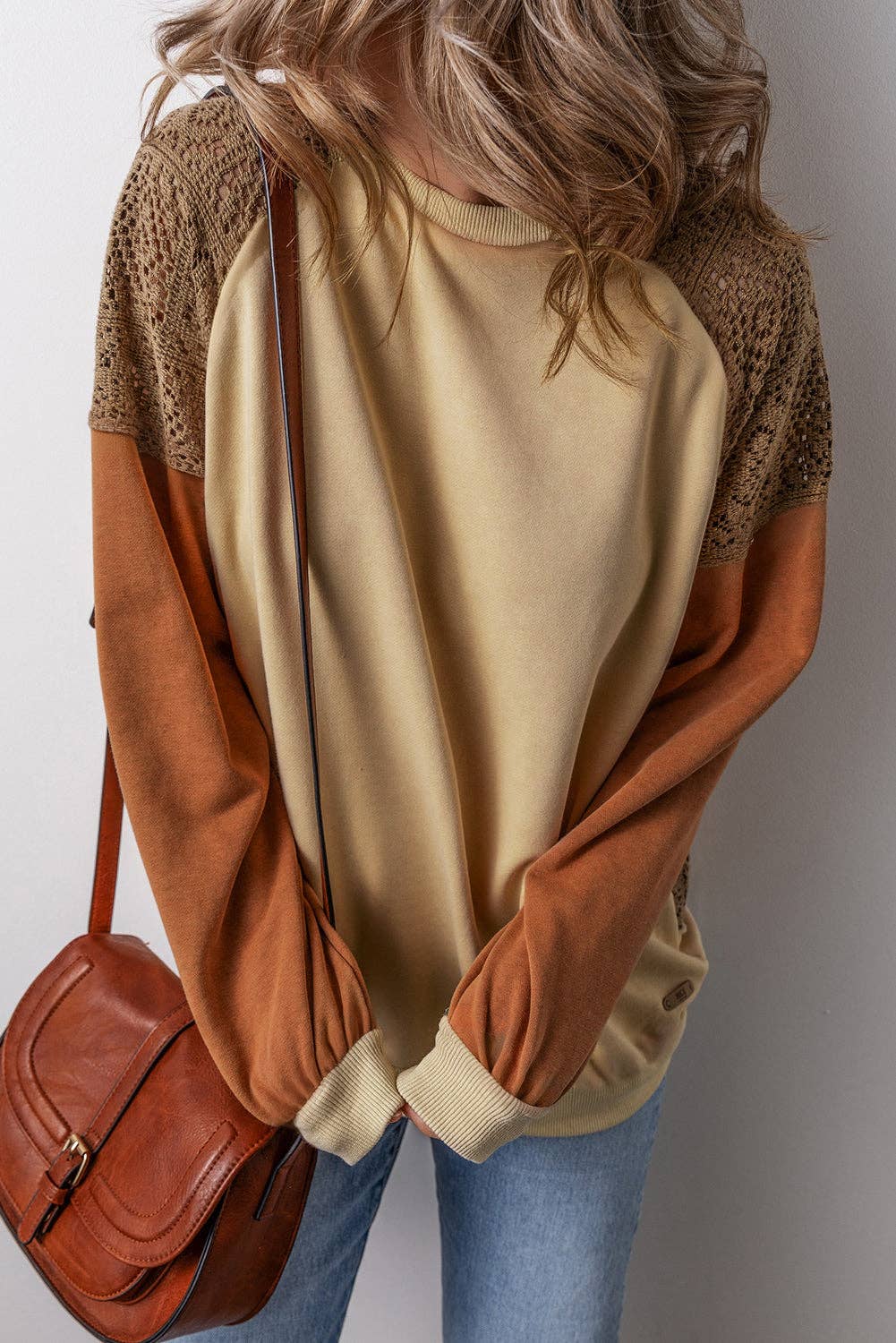 Lace Colorblock Drop Shoulder Sweatshirt