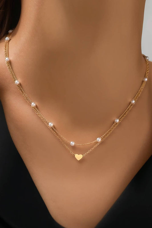 Heart and Pearl Layered Necklace