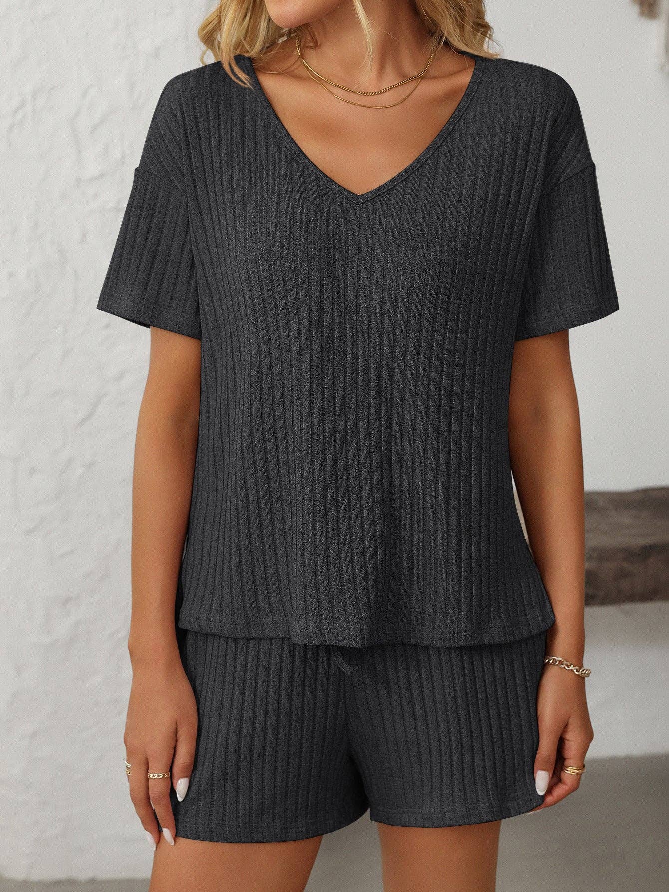 Ribbed Short-Sleeve Loungewear Set