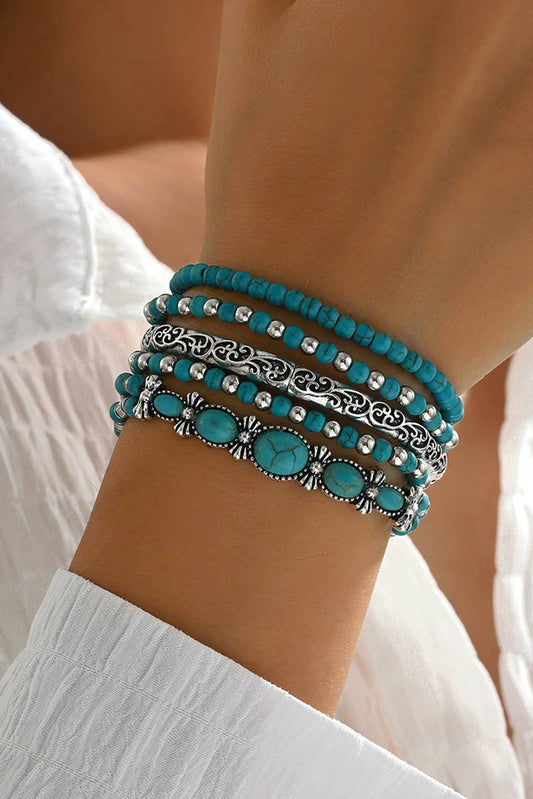 The City Meets West Bracelet Stack – Western Turquoise 5-Piece Layered Bracelet