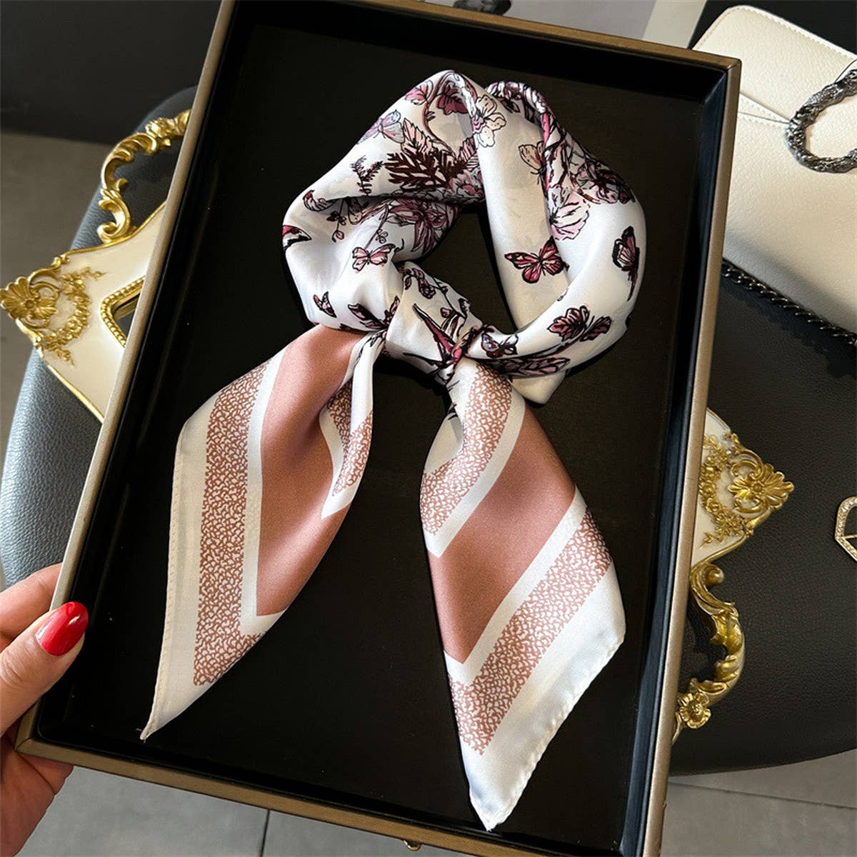 BUTTERFLY or FLORAL SMALL SQUARE SCARF