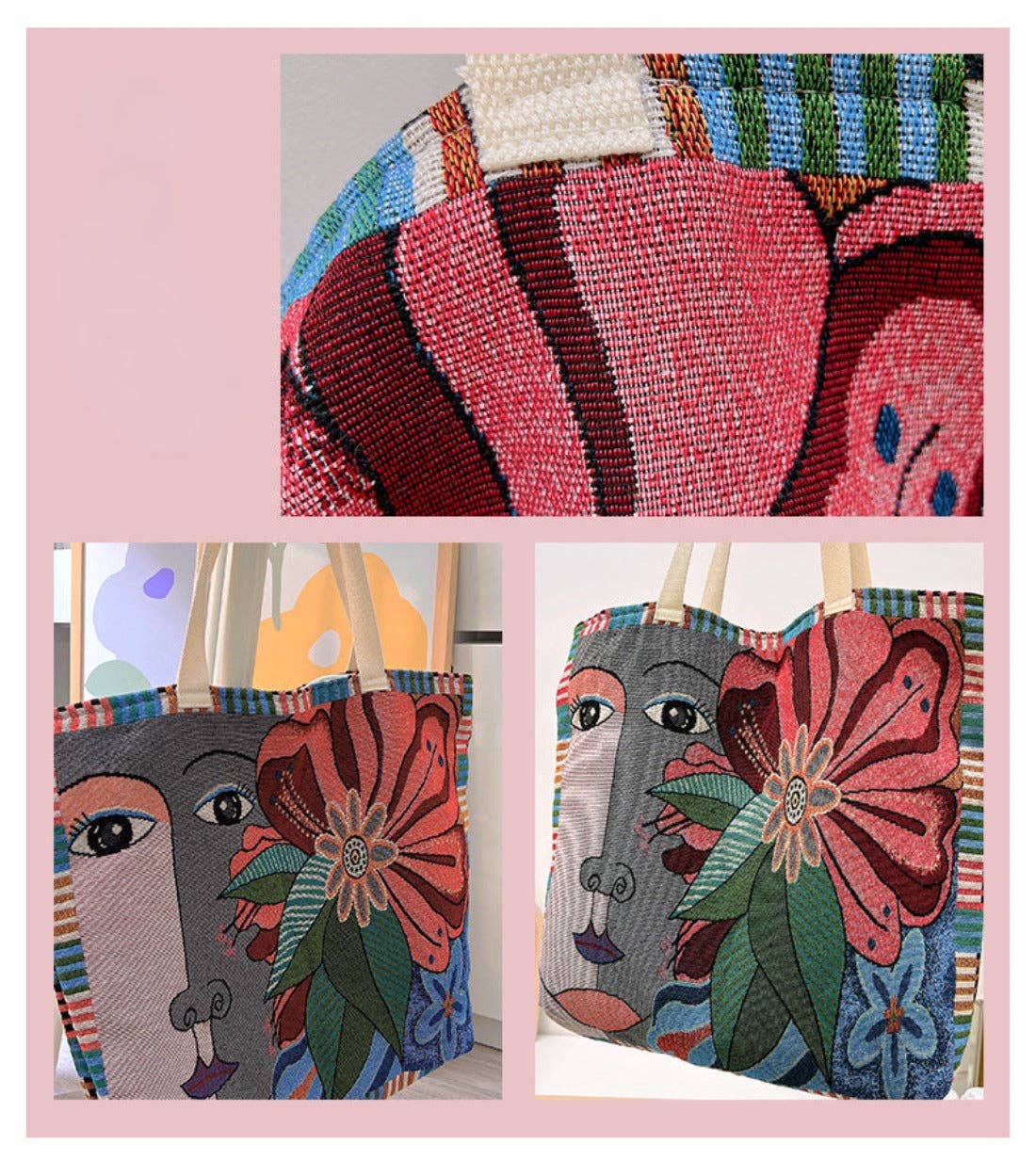Artsy Large Embroidered Tote Bag