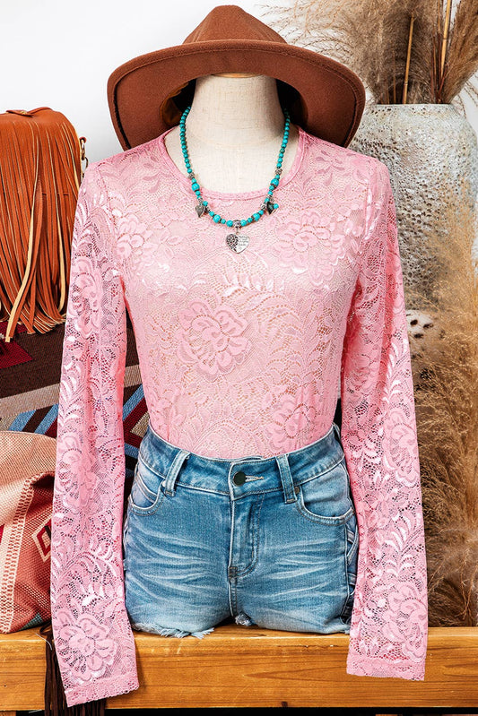 Floral Lace Sheer Long Sleeve Top
