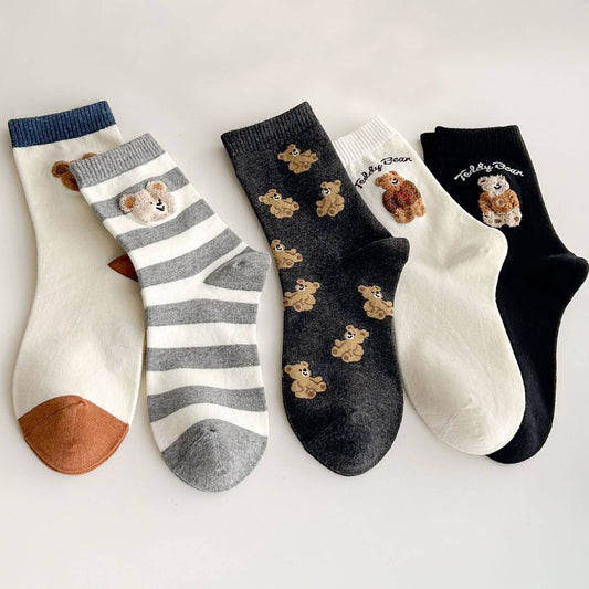 Bear Pattern Cotton Crew Socks