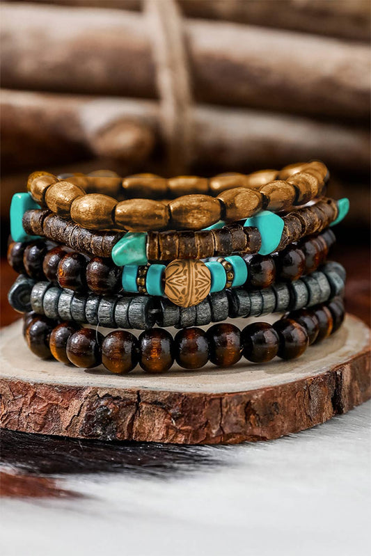 The Easy Earth Bracelet Stack – Boho Turquoise Wooden Beaded Multi-Layer Bracelet