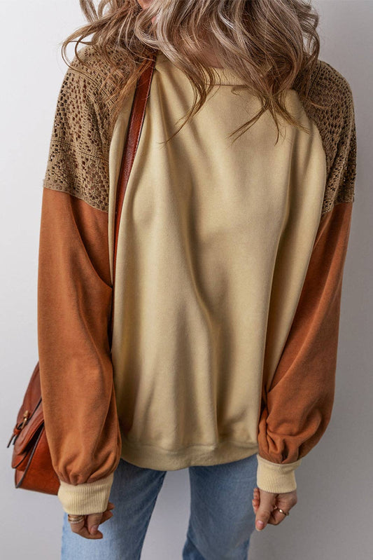 Lace Colorblock Drop Shoulder Sweatshirt
