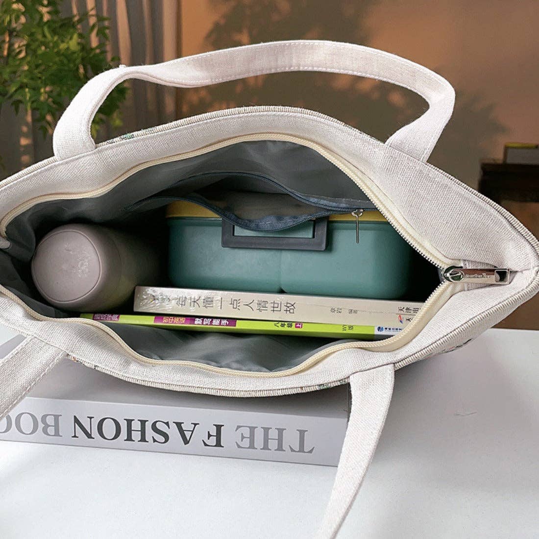 Blue Floral Embroidered Canvas Bag