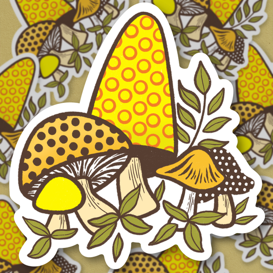 Groovy yellow mushroom gang, sticker