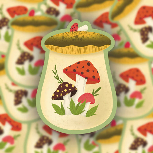 Vintage Happy Mushroom Canister, Vinyl Sticker