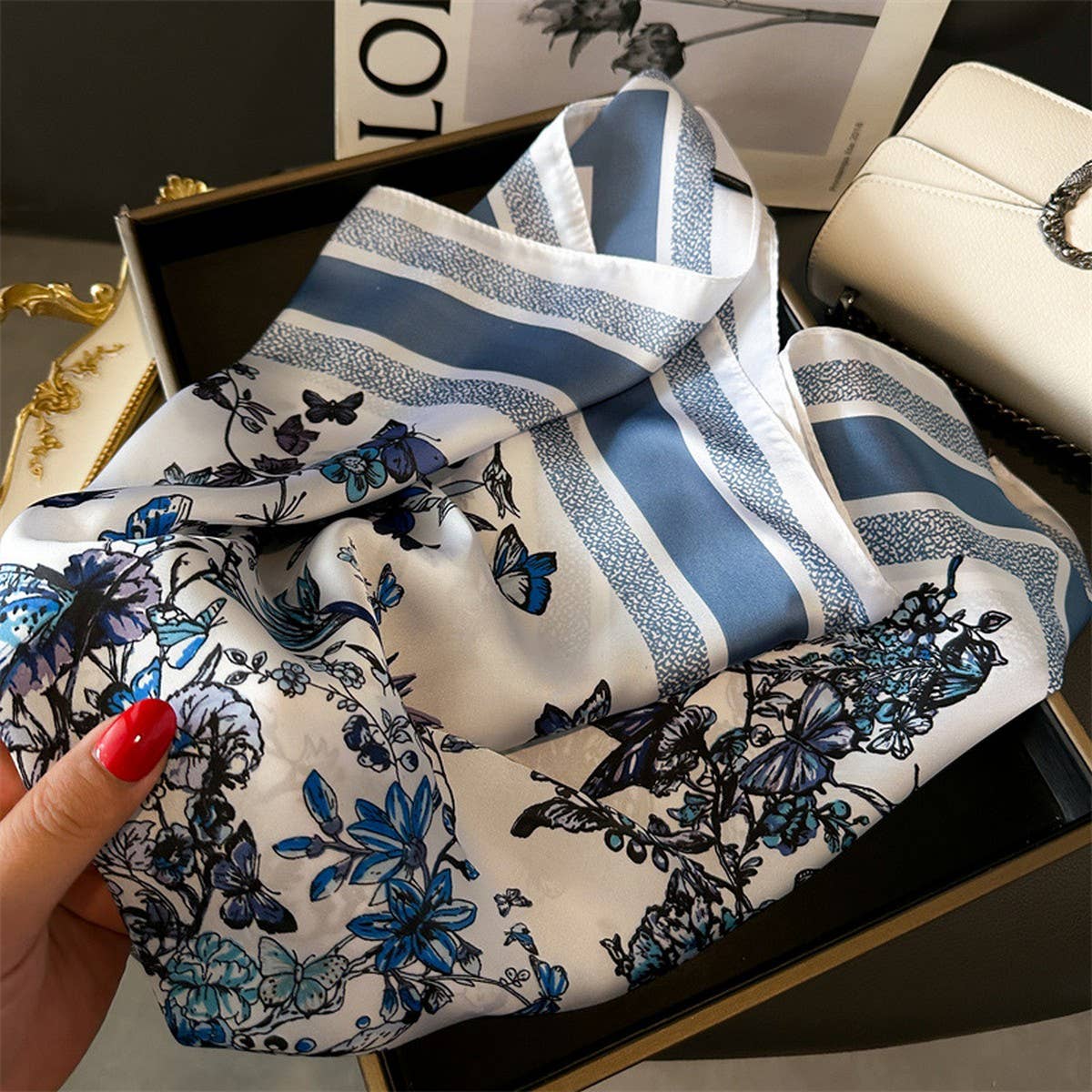 BUTTERFLY or FLORAL SMALL SQUARE SCARF