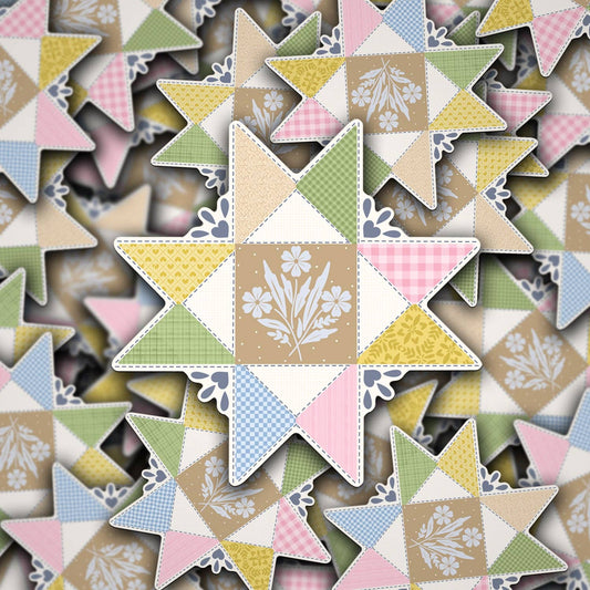 Floral Quilt Piece Vinyl Waterproof Sticker