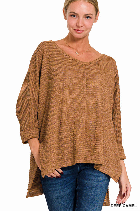 3/4 Sleeve V-neck Jacquard Sweater